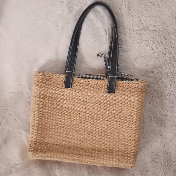 Polo Jeans Company Ralph Lauren Preppy Straw Bag Black Patent Straps - Picture 6 of 8